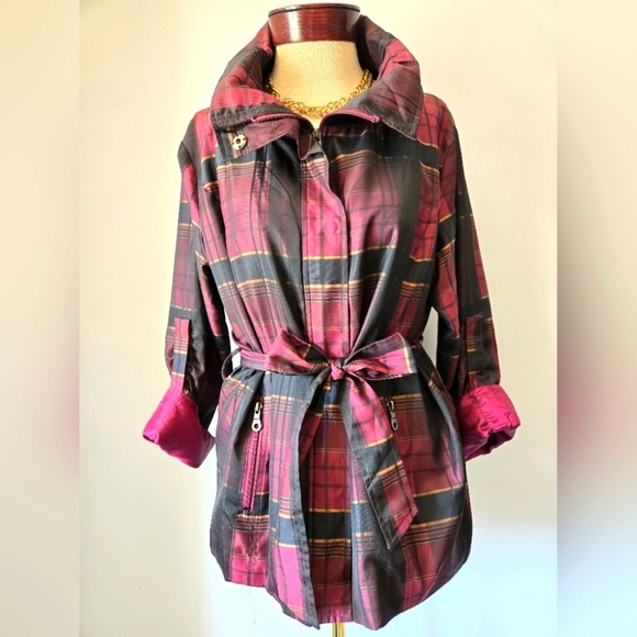 PULI Purple And Black Plaid Lightweight Belted Jacket. Size 14 - Picture 1 of 12